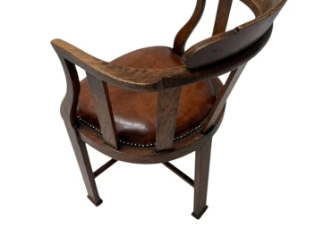 Art Deco Captain"s Chair or Armchair with Leather Seat, 1930s